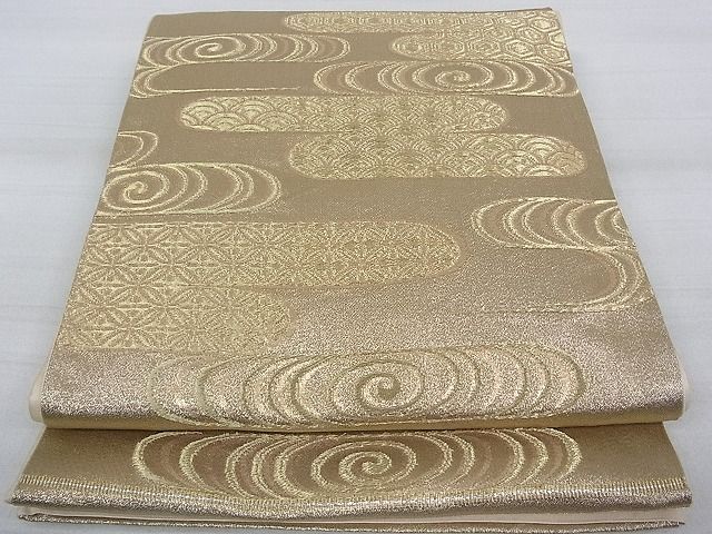 平和屋着物■六通柄袋帯 霞取り流水吉祥文 金糸 逸品 ud0939