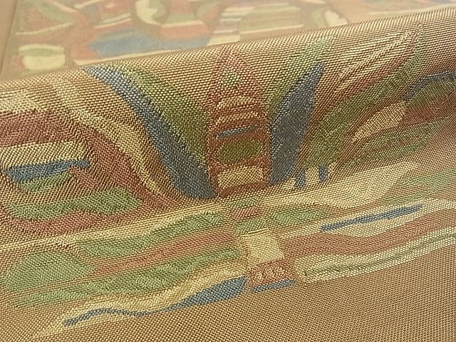 平和屋着物■六通柄本袋帯 市松花鳥文 逸品 ud1166