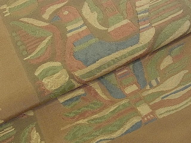 平和屋着物■六通柄本袋帯 市松花鳥文 逸品 ud1166