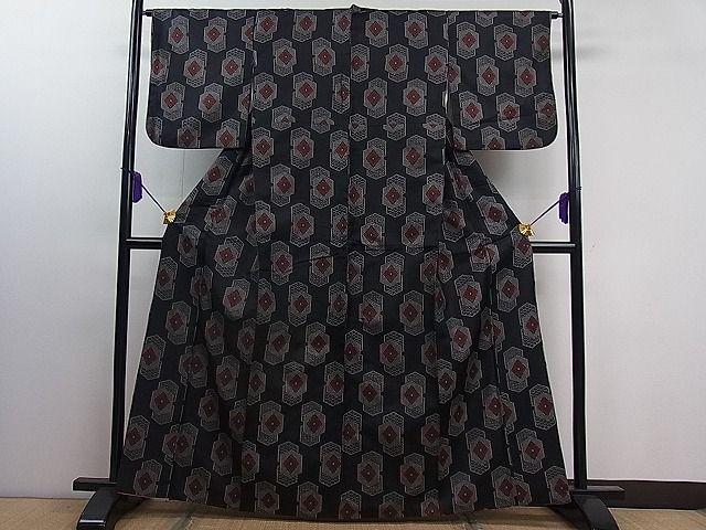 平和屋着物■上質なお召 亀甲重ね花文 逸品 ut3824