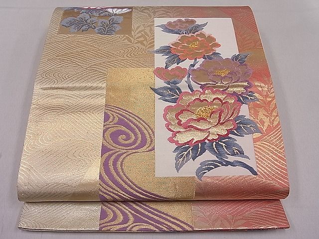 平和屋着物■六通柄袋帯 唐織 短冊流水花文 金糸 逸品 ut4211