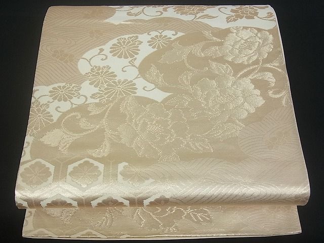 平和屋着物■六通柄袋帯 雲取り立波花文 金糸 逸品 uw0614