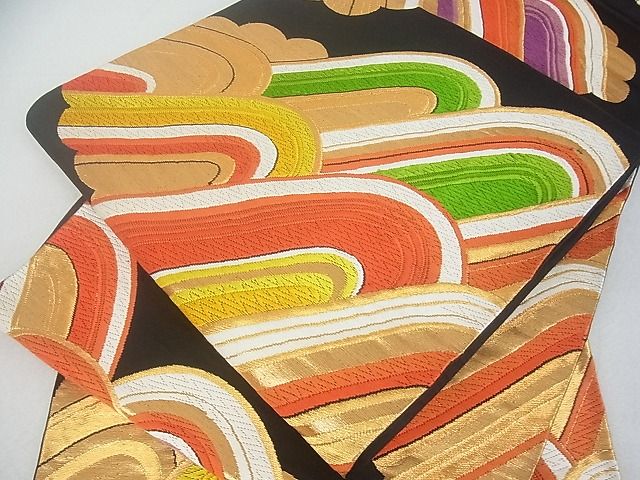 平和屋着物■六通柄袋帯 立波文 黒地 金糸 逸品 uw0661
