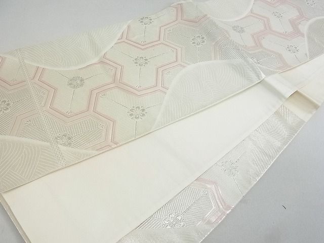 平和屋着物■西陣 六通柄袋帯 亀甲松葉花文 銀糸 証紙付き 逸品 uw0670