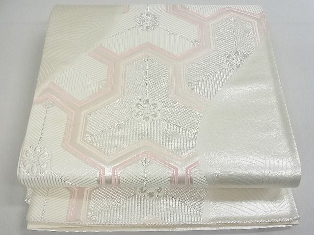平和屋着物■西陣 六通柄袋帯 亀甲松葉花文 銀糸 証紙付き 逸品 uw0670