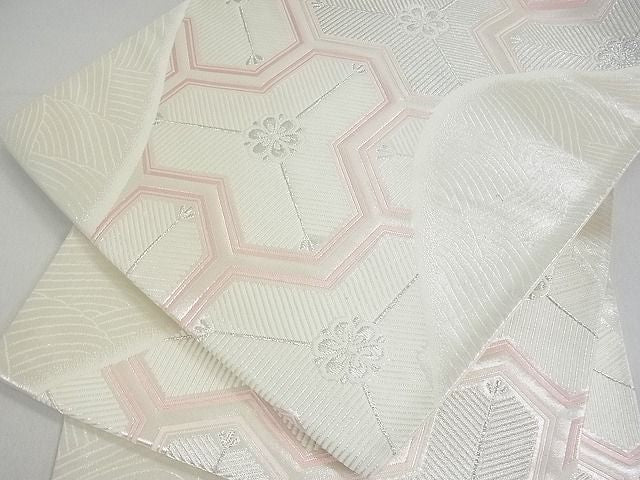 平和屋着物■西陣 六通柄袋帯 亀甲松葉花文 銀糸 証紙付き 逸品 uw0670