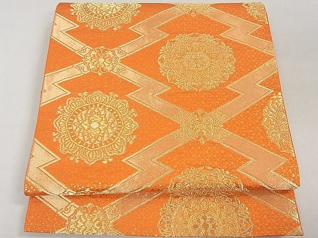 平和屋着物■六通柄袋帯 松皮菱花文 金糸 逸品 uw0853
