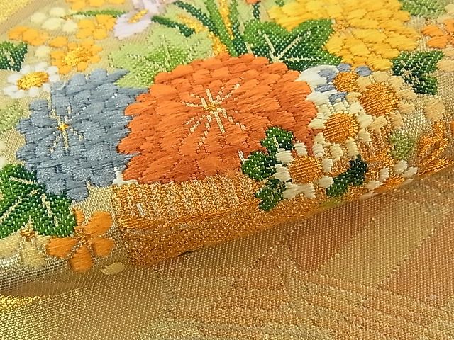 平和屋着物■六通太鼓柄袋帯 菱花籠文 金糸 逸品 vf4720