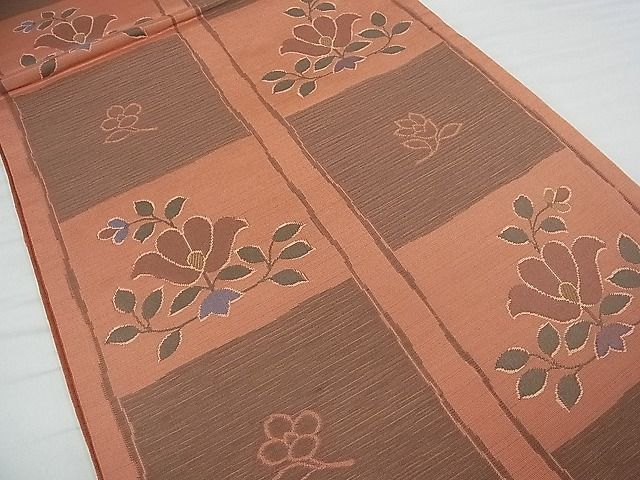 平和屋着物■六通柄袋帯 市松草花文 逸品 vf4746