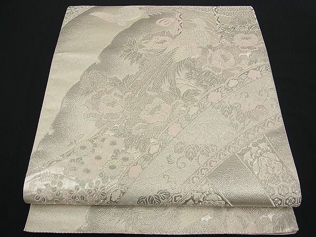 平和屋着物■六通柄袋帯 唐織 孔雀吉祥雪輪花文 銀糸 逸品 n-vz0094