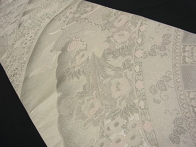 平和屋着物■六通柄袋帯 唐織 孔雀吉祥雪輪花文 銀糸 逸品 n-vz0094