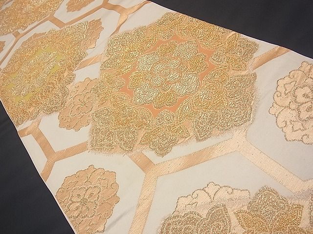 平和屋着物■六通柄袋帯 花菱亀甲文 金糸 逸品 n-vz0302