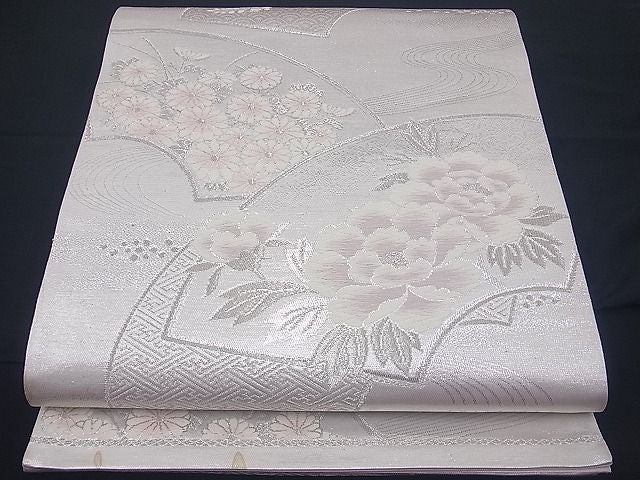平和屋着物■六通柄袋帯 唐織 地紙草花文 銀糸 逸品 n-vz0368