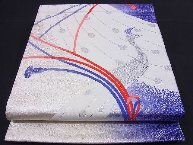 平和屋着物■西陣 六通柄袋帯 唐織 孔雀結び紐文 銀糸 逸品 n-vz0840