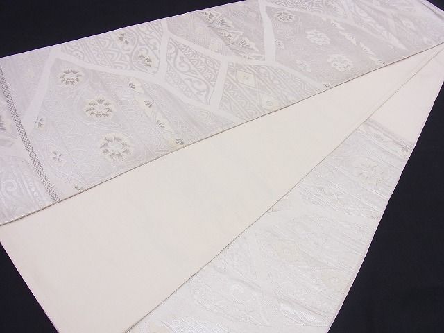 平和屋着物■西陣 六通柄袋帯 切嵌吉祥花文 銀糸 逸品 n-vz0843