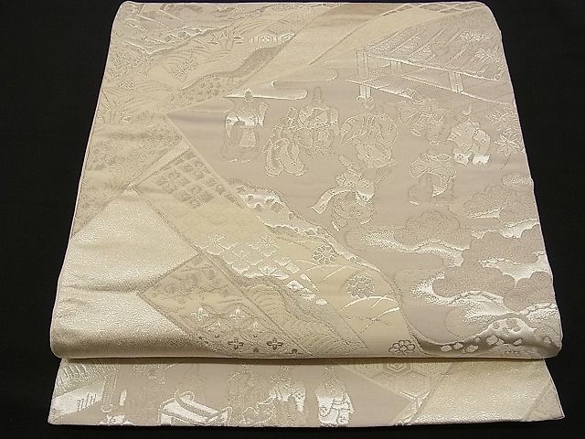 平和屋着物■六通柄袋帯 人物風景文 銀糸 逸品 n-wb0121