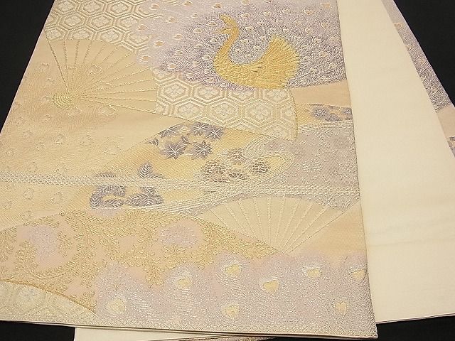 平和屋着物■六通柄袋帯 扇面孔雀文 金銀糸 逸品 n-wb0173