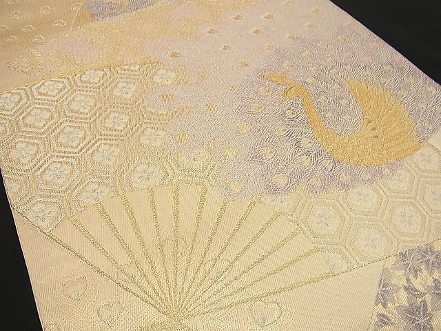 平和屋着物■六通柄袋帯 扇面孔雀文 金銀糸 逸品 n-wb0173