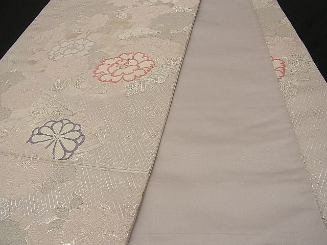 平和屋着物■六通柄袋帯 唐織 草花文 銀糸 逸品 n-wb0190