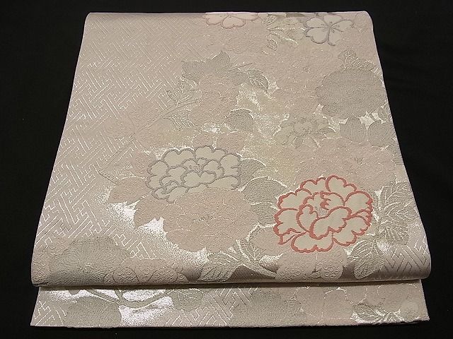 平和屋着物■六通柄袋帯 唐織 草花文 銀糸 逸品 n-wb0190