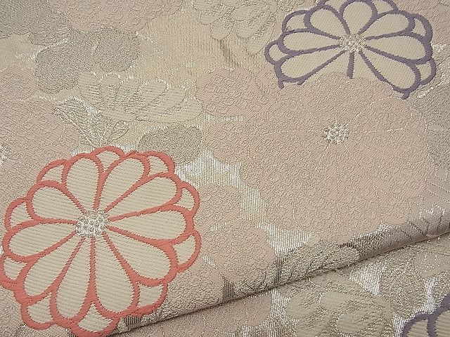 平和屋着物■六通柄袋帯 唐織 草花文 銀糸 逸品 n-wb0190