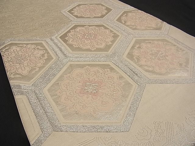 平和屋着物■六通柄袋帯 唐織 花菱亀甲文 銀糸 逸品 n-wb0710
