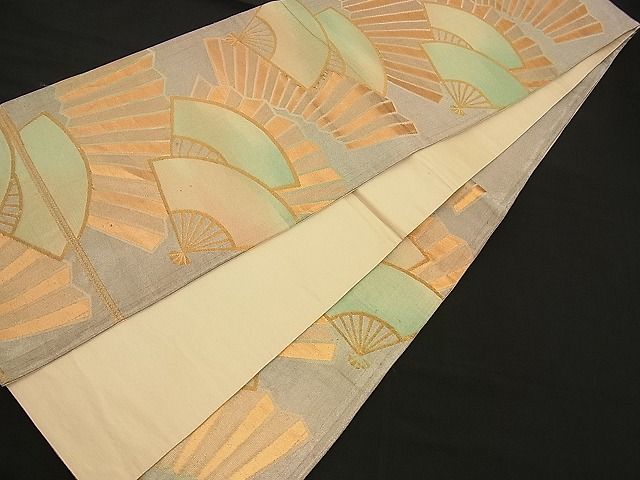 平和屋着物■六通柄袋帯 扇面尽くし 金糸 逸品 n-wb0745