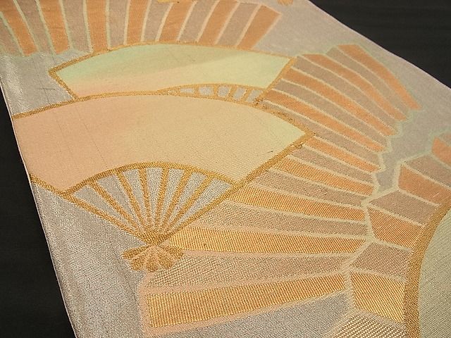 平和屋着物■六通柄袋帯 扇面尽くし 金糸 逸品 n-wb0745