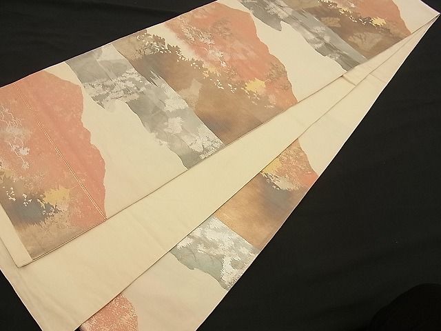 平和屋着物■六通柄袋帯 遠山風景文 金銀糸 逸品 n-wb0766