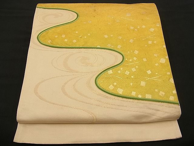 平和屋着物■六通太鼓柄袋帯 駒刺繍 流水箔散らし文 金彩 逸品 n-wb0768