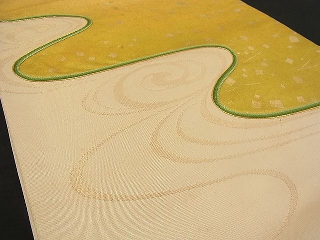 平和屋着物■六通太鼓柄袋帯 駒刺繍 流水箔散らし文 金彩 逸品 n-wb0768