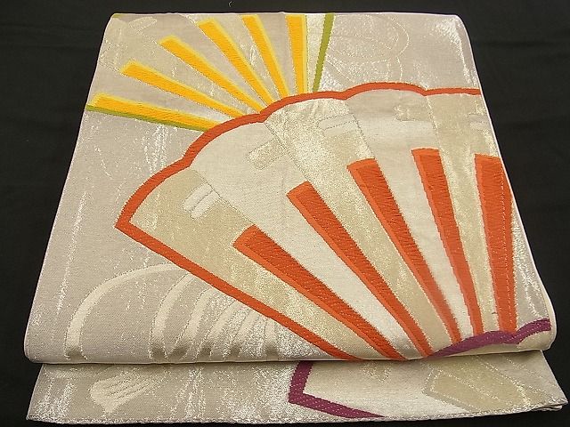 平和屋着物■六通柄袋帯 唐織 檜扇文 金銀糸 逸品 n-wb0779