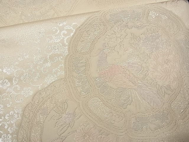 平和屋着物■両面六通柄袋帯 唐織 絵皿花鳥文 銀糸 逸品 n-wb1122