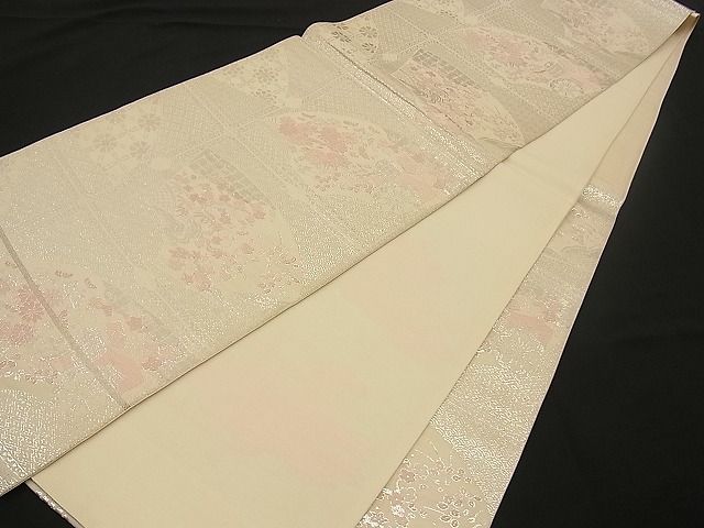 平和屋着物■六通柄袋帯 唐織 天井地紙花文 銀糸 逸品 n-wb1134