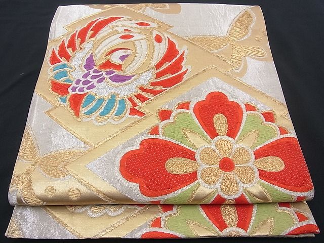 平和屋着物■六通柄袋帯 唐織 松川菱鳳凰花蝶文 金銀糸 逸品 n-wb1401