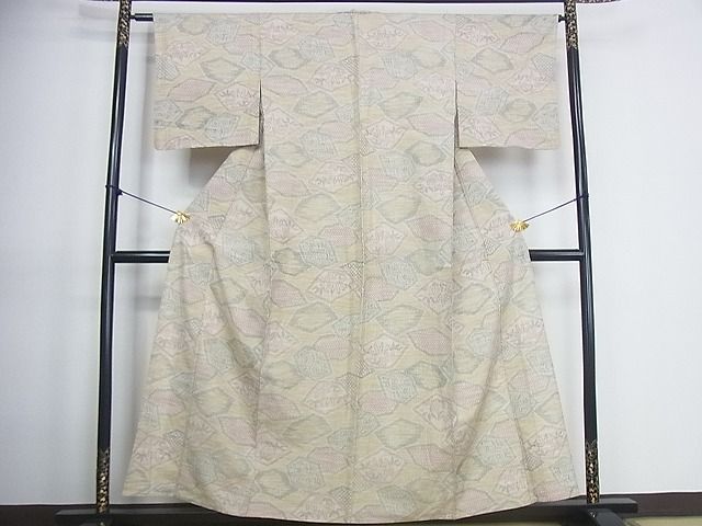 平和屋着物■上質な紬 単衣 笹梅文 逸品 wb2802