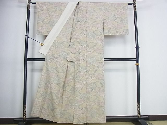 平和屋着物■上質な紬 単衣 笹梅文 逸品 wb2802