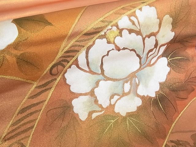 平和屋着物■六通太鼓柄袋帯 作家物 地紙花文 金彩 手描き 逸品 wb4982