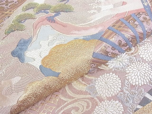 平和屋着物■六通柄袋帯 唐織 吉祥舞扇花文 金糸 引箔 逸品 wb6523
