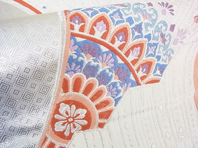 平和屋着物■六通柄袋帯 唐織 吉祥舞扇花文 銀糸 逸品 wb6641