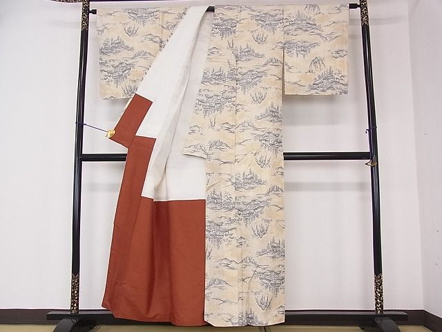 平和屋着物■上質な紬 風景樹林文 逸品 xg4083