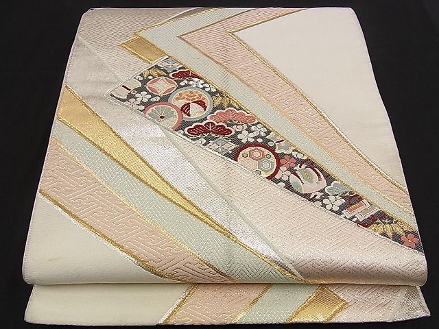 平和屋着物■六通柄袋帯 唐織 色紙重ね宝尽くし吉祥文 金銀糸 逸品 n-yc1650