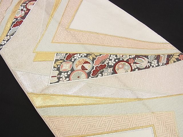 平和屋着物■六通柄袋帯 唐織 色紙重ね宝尽くし吉祥文 金銀糸 逸品 n-yc1650
