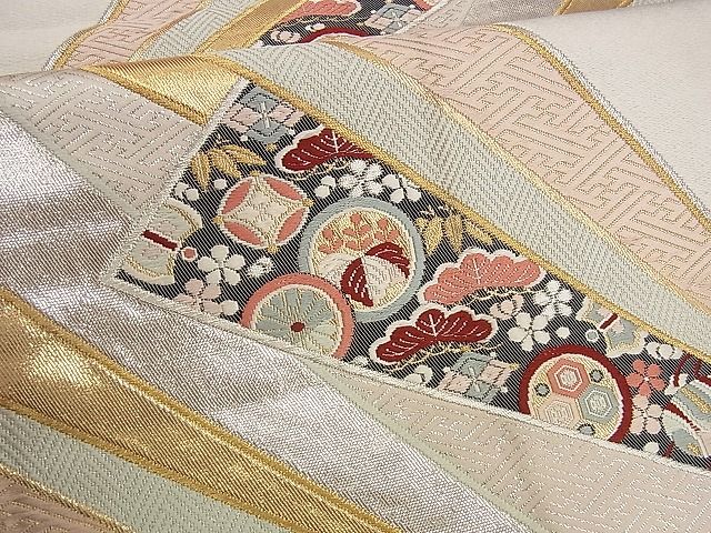 平和屋着物■六通柄袋帯 唐織 色紙重ね宝尽くし吉祥文 金銀糸 逸品 n-yc1650