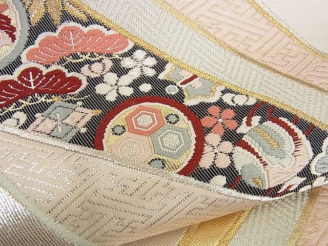 平和屋着物■六通柄袋帯 唐織 色紙重ね宝尽くし吉祥文 金銀糸 逸品 n-yc1650