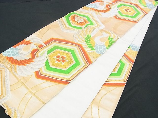 平和屋着物■六通柄袋帯 唐織 花菱亀甲鶴丸文 金銀糸 逸品 n-yc2404