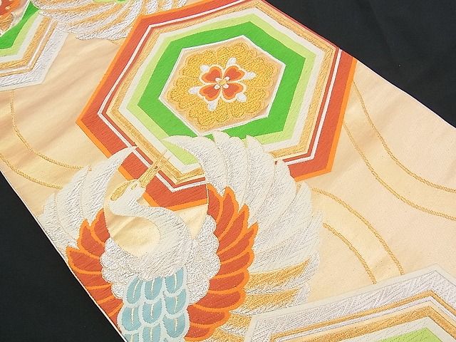 平和屋着物■六通柄袋帯 唐織 花菱亀甲鶴丸文 金銀糸 逸品 n-yc2404
