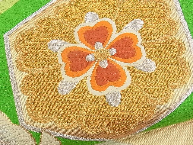 平和屋着物■六通柄袋帯 唐織 花菱亀甲鶴丸文 金銀糸 逸品 n-yc2404