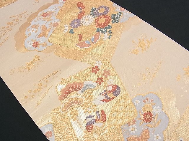 平和屋着物■六通柄袋帯 色紙吉祥鴛鴦花蝶文 金糸 逸品 n-yc2405