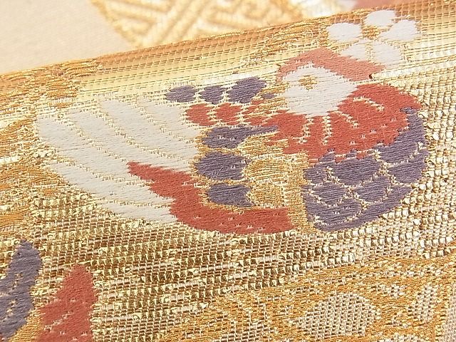 平和屋着物■六通柄袋帯 色紙吉祥鴛鴦花蝶文 金糸 逸品 n-yc2405